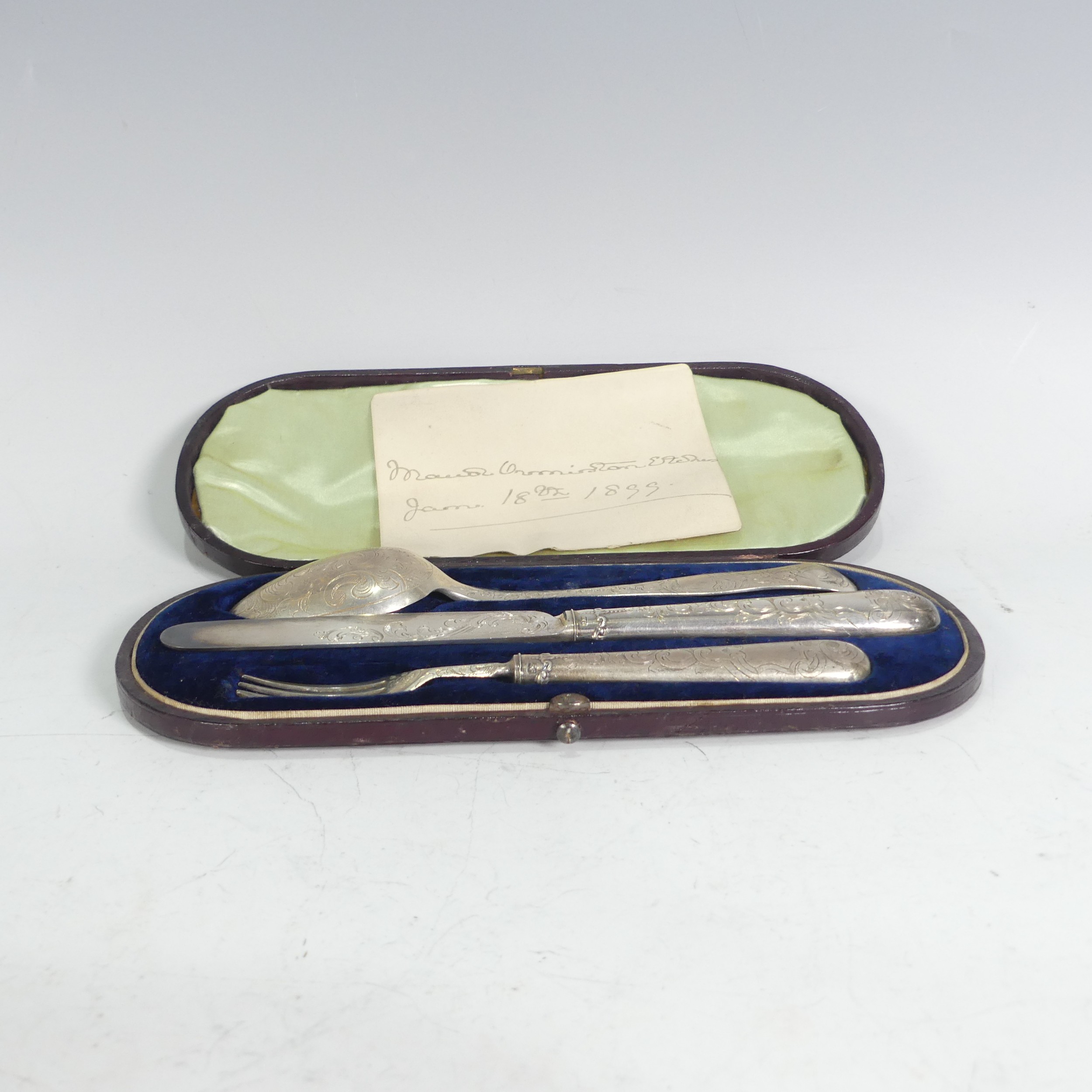 A Victorian silver cased Travelling / Christening Cutlery Set, by Aaron Hadfield, hallmarked - Image 2 of 7