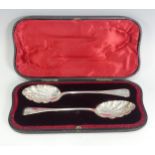 A cased pair of Victorian silver Berry Spoons, by John Aldwinckle & James Slater, hallmarked London,