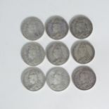 Nine Victorian silver Crowns, dated 1891 (9)