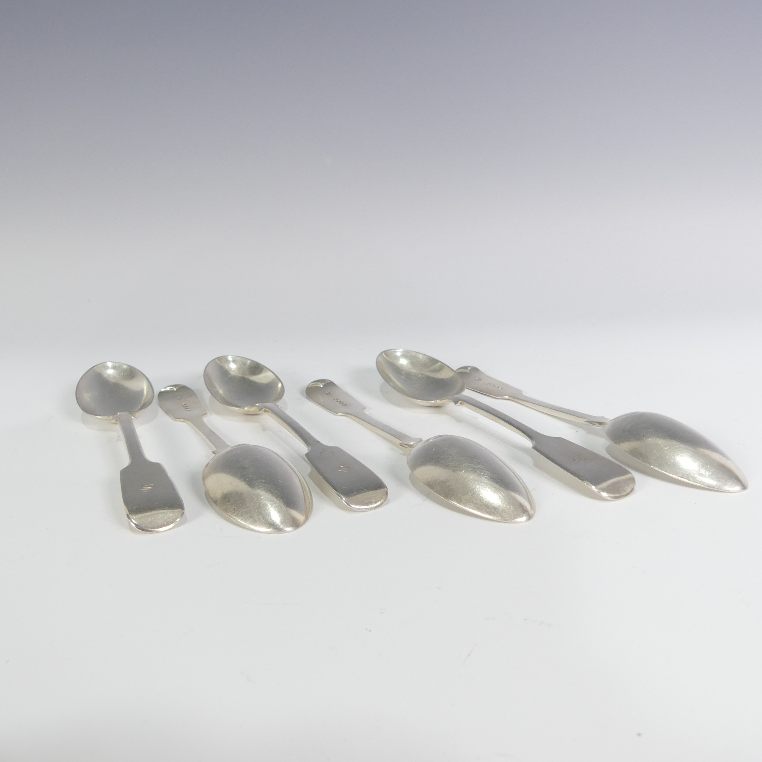 A set of six Victorian silver fiddle pattern Dessert Spoons, by Charles Boyton (II), hallmarked - Image 2 of 4