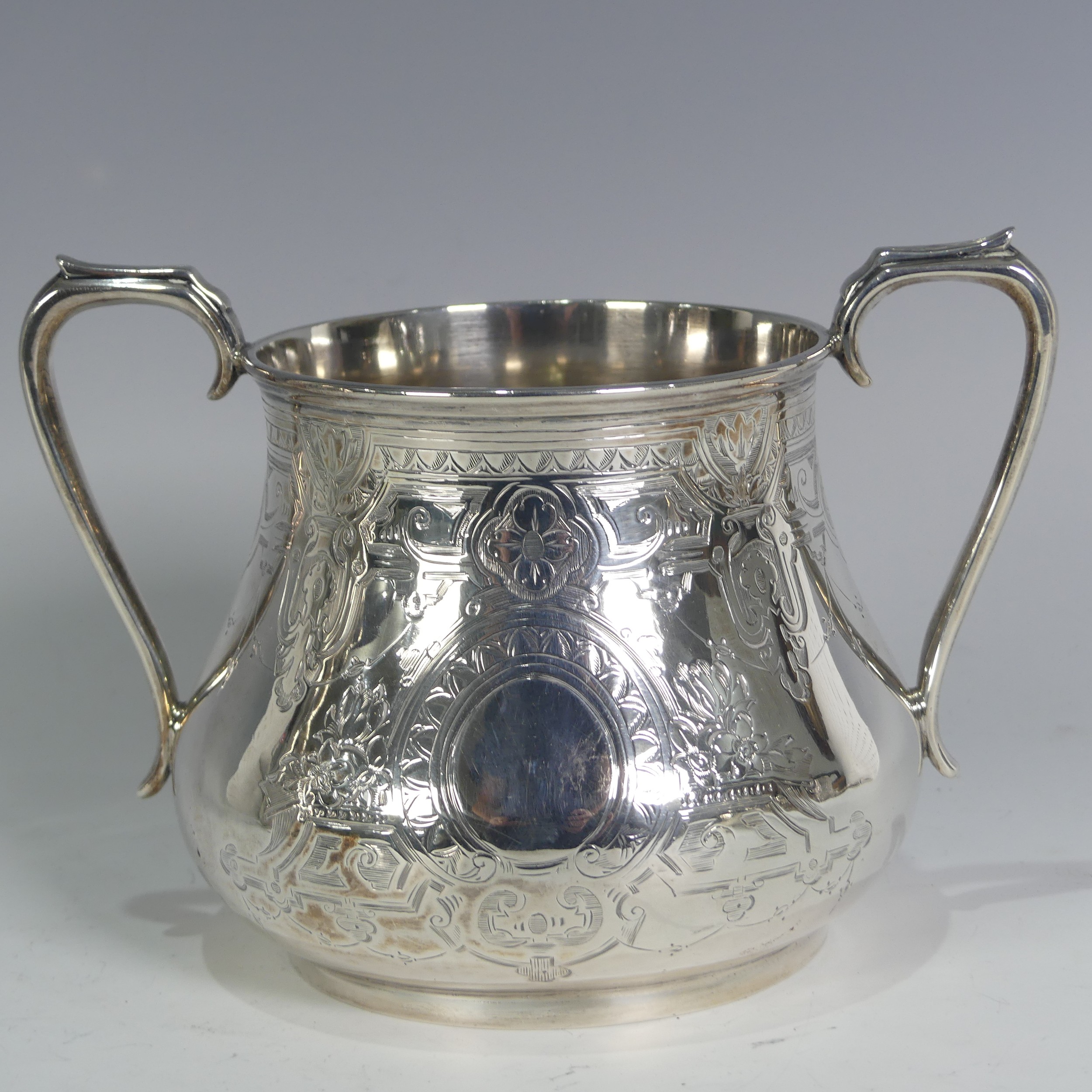 A Victorian silver four piece Tea Set, by William Hunter & Son, hallmarked London, 1866, of baluster - Image 6 of 11
