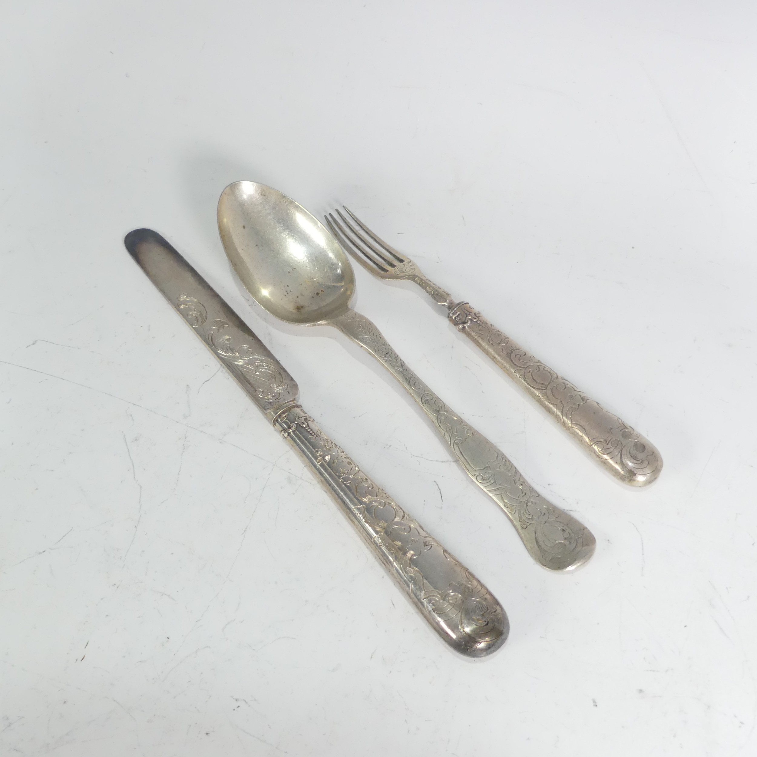 A Victorian silver cased Travelling / Christening Cutlery Set, by Aaron Hadfield, hallmarked - Image 3 of 7