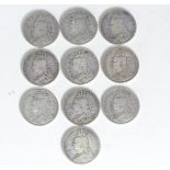 Ten Victorian silver Crowns, dated 1892 (10)