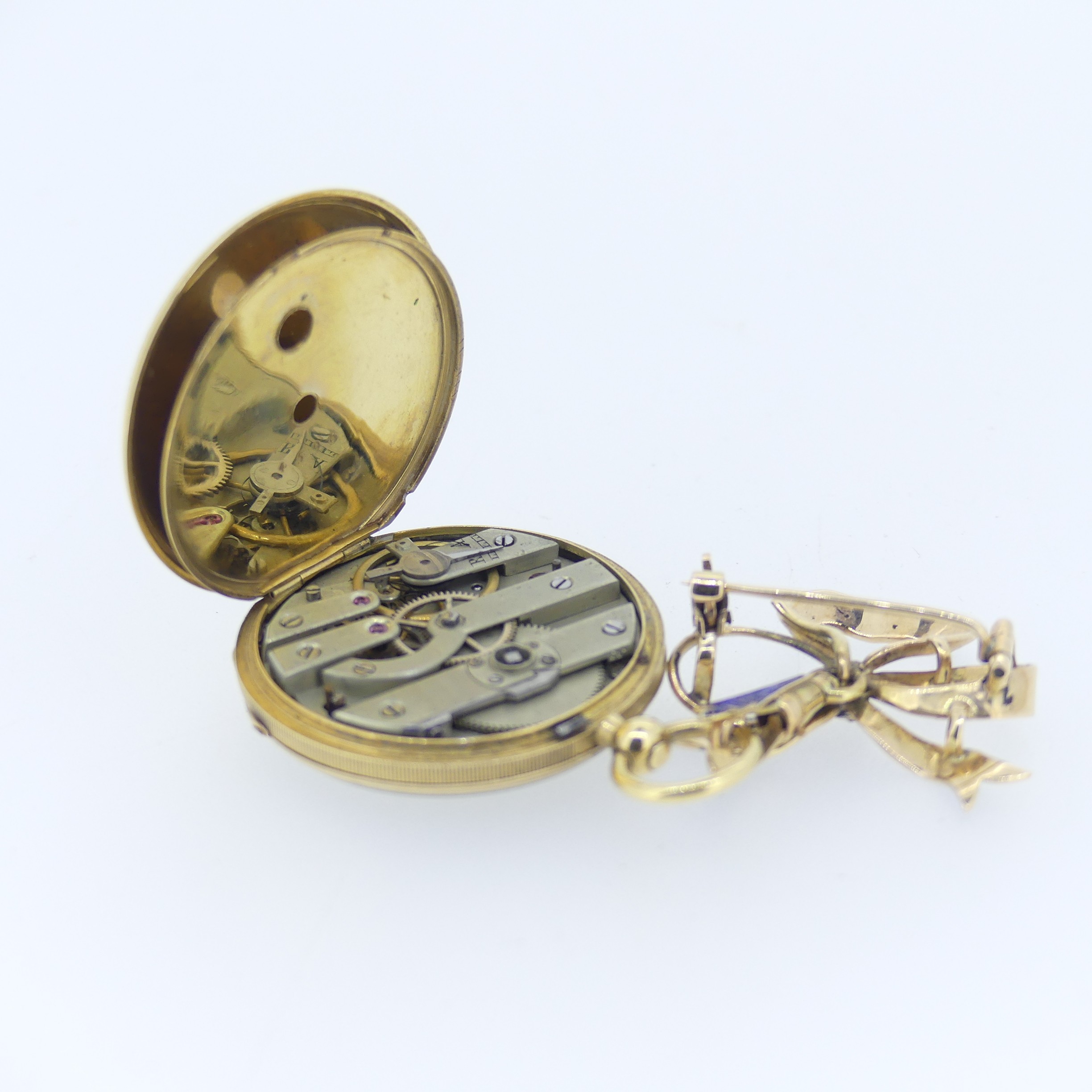 A 19thC Continental 14ct gold, enamel and diamond set Fob Watch, by Rossel & Fils, Geneve, signed on - Image 13 of 17
