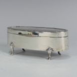 A George V silver Ring Box, by Charles S Green & Co Ltd., hallmarked Birmingham, 1913, of oval form,