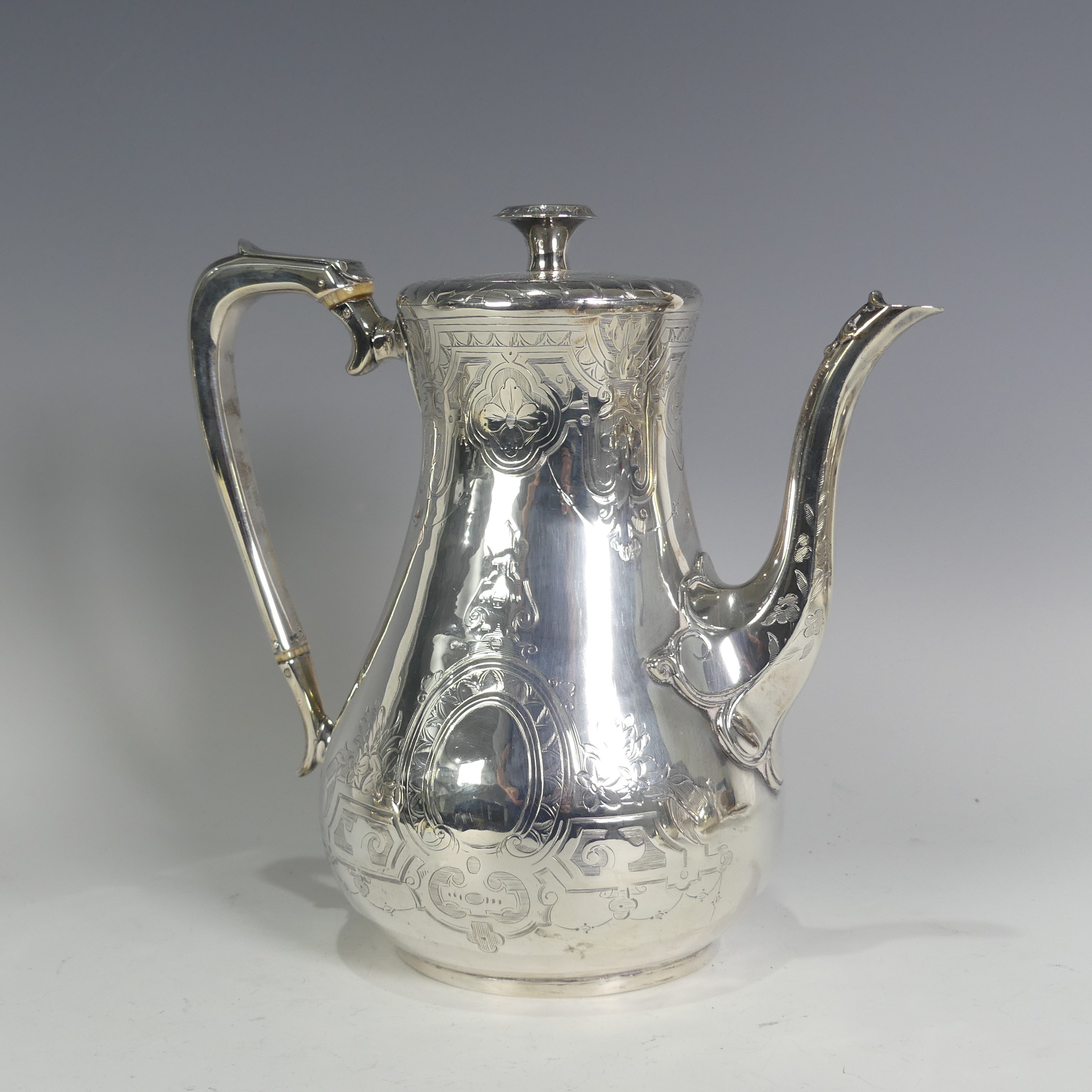 A Victorian silver four piece Tea Set, by William Hunter & Son, hallmarked London, 1866, of baluster - Image 8 of 11