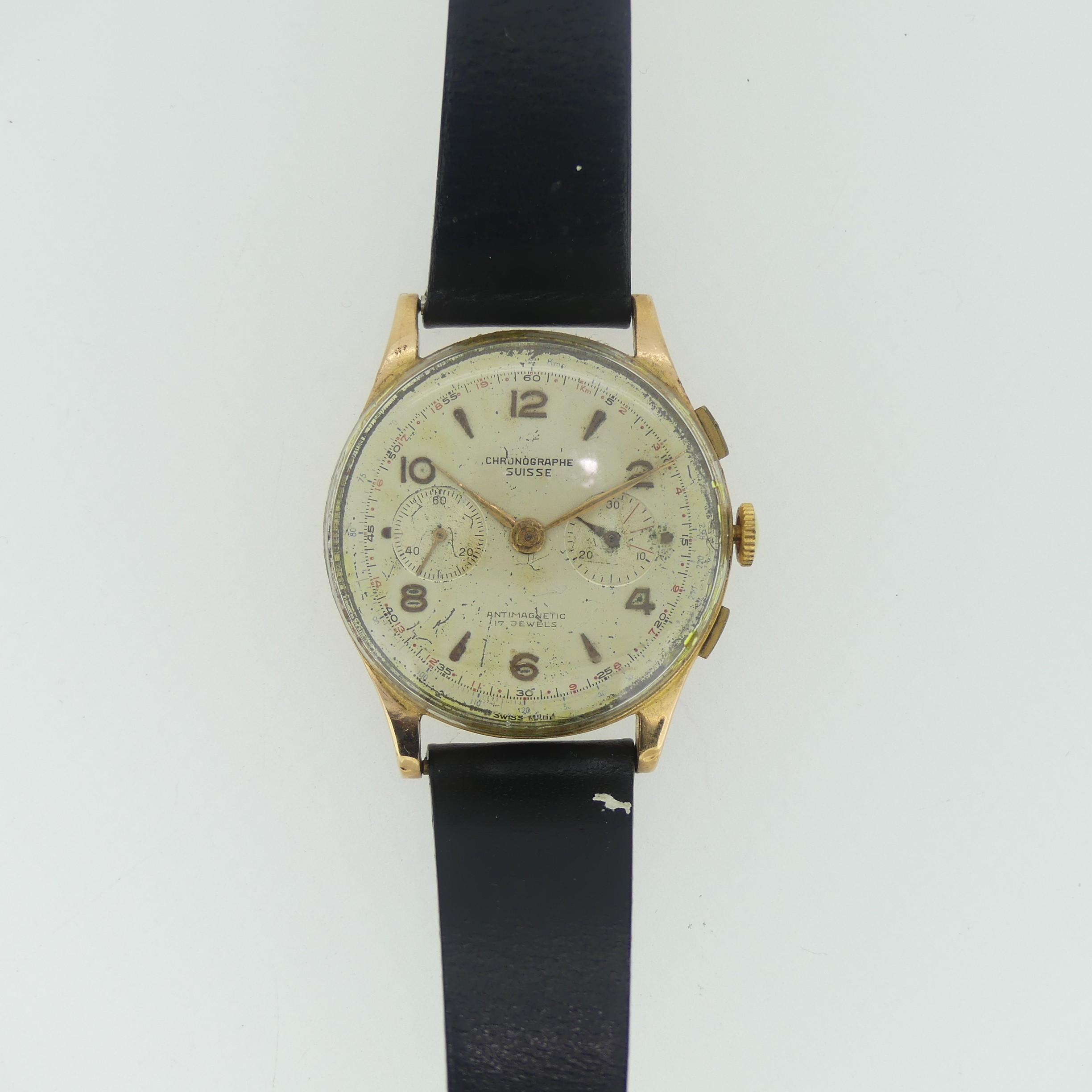 A vintage continental 18ct gold gentleman's Chronograph Wristwatch, marked '750', with Swiss 17