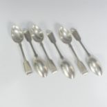 A set of six Victorian silver fiddle pattern Dessert Spoons, by Charles Boyton (II), hallmarked