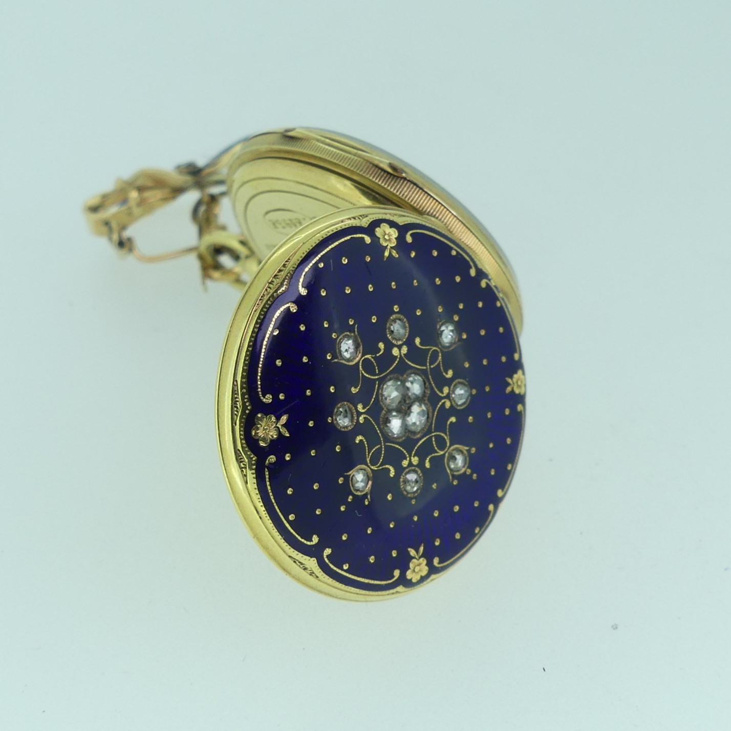 A 19thC Continental 14ct gold, enamel and diamond set Fob Watch, by Rossel & Fils, Geneve, signed on - Image 8 of 17