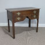 An 18thC oak Low-Boy, rectangular overhung top above one long and two short drawers with original