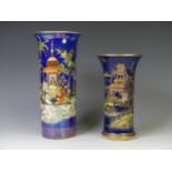 A large Carltonware chinoiserie Sleeve Vase, of blue ground with gilt and colourful overpainted