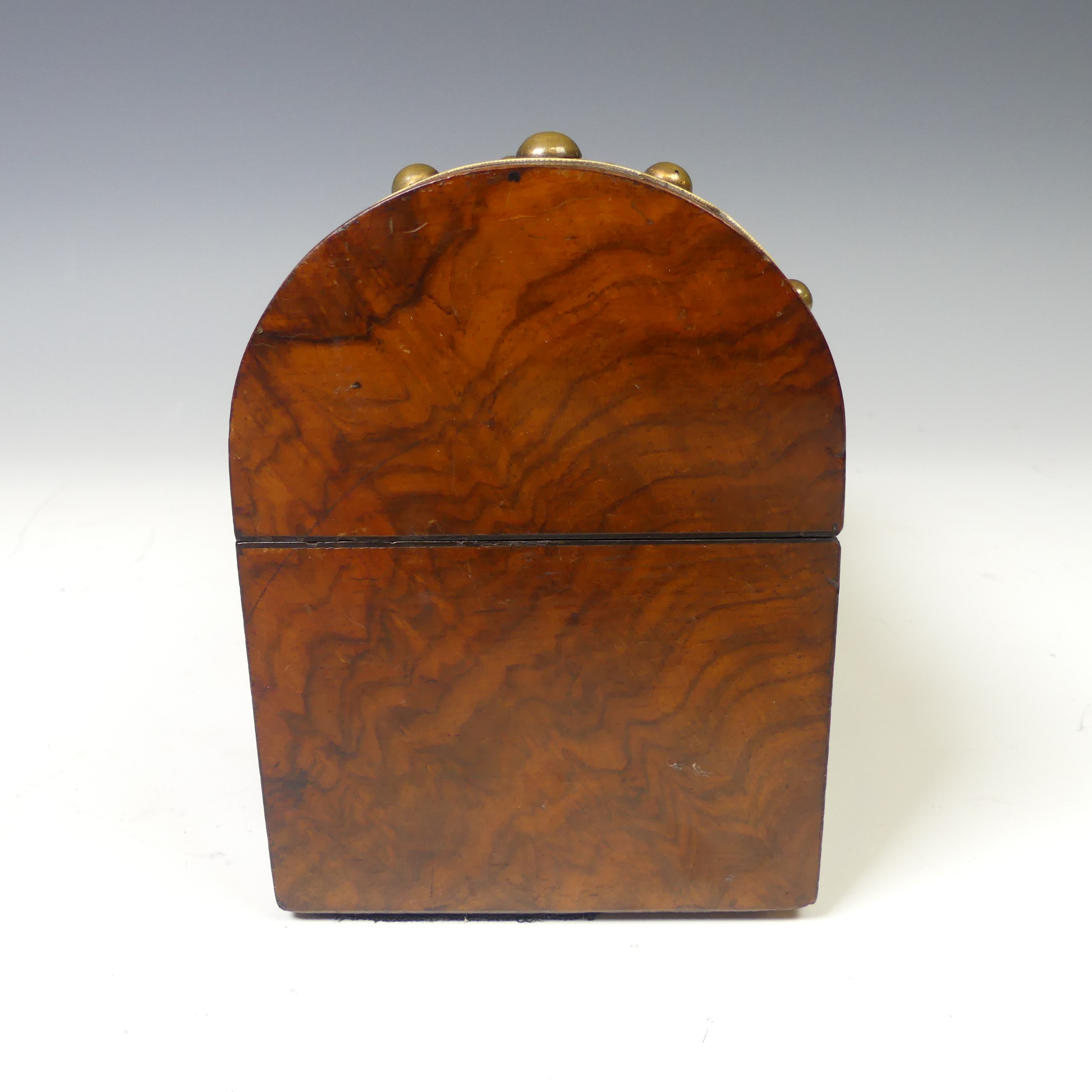 A Victorian figured walnut dome top Stationary Box, with fitted inside, W 16.5 cm x H 11 cm x D 8. - Image 5 of 9