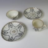 An 18thC porcelain Tea Bowl and Saucer, probably first period Worcester, with fluted edge