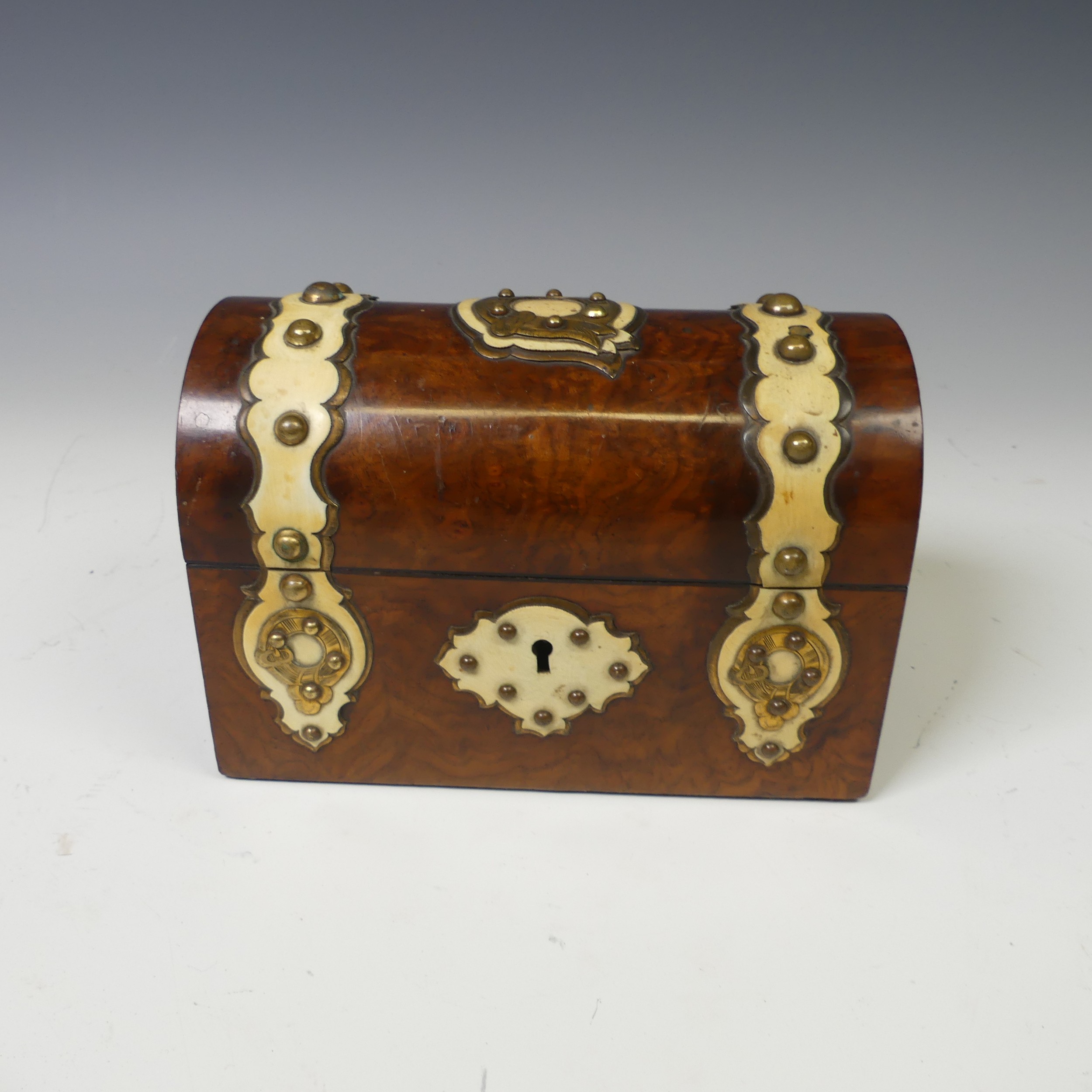 A Victorian figured walnut dome top Stationary Box, with fitted inside, W 16.5 cm x H 11 cm x D 8.