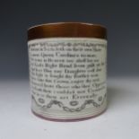 A 19thC Sunderland lustre Mug, commemorating Queen Caroline, with printed verse 'Britton's in