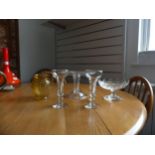 An antique glass Cake Stand, with large circular base on stem, together with four other pieces of