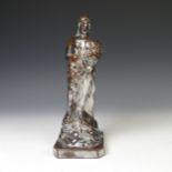 An early 19thC Staffordshire silver lustre Figure, depicted holding a cornucopia, raised on square