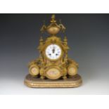 A mid-19th century French ormolu and porcelain mounted Mantel Clock, surmounted with a twin
