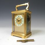 Antique French gilt brass carriage clock, of typical five-glass form, clock not working, 14cm high