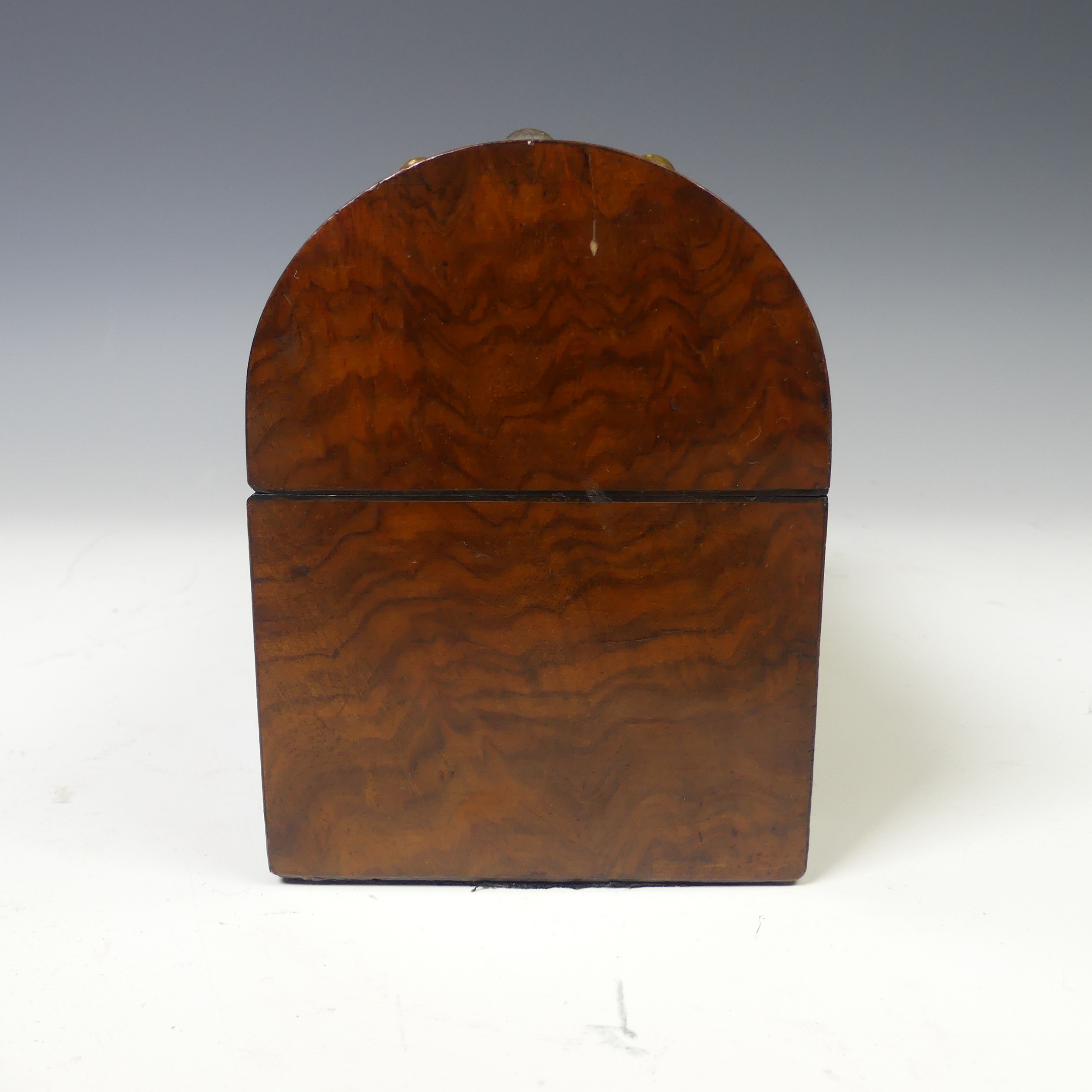 A Victorian figured walnut dome top Stationary Box, with fitted inside, W 16.5 cm x H 11 cm x D 8. - Image 7 of 9