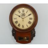 GWR; a mahogany single fuse railway drop dial wall clock, the circular painted 12-inch dial with
