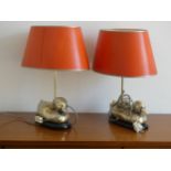 A pair of Vintage Retro 'duck' Lamps, lamp body in the shape of a gilt brass duck statue, raised