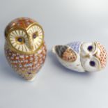 A Royal Crown Derby Owl Paperweight, with silver stopper to base, together with another Royal