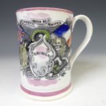 A 19thC Sunderland Lustre 'Crimea' Frog Mug, with coloured printed British and French flags below '