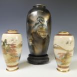 A pair of antique Japanese satsuma Vases, with painted scenes of a mountainous landscape, red and