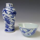 An antique Chinese blue and white Baluster Vase, of small proportions, with four character