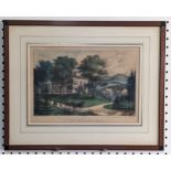 Currier & Ives, A New England Home, hand coloured lithograph,20cm x 31.4cm, together with three