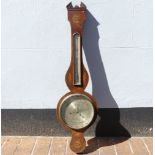 A George III mahogany wheel Barometer and Thermometer, with shell and florette inlays, signed J.