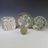 A 19thC Chinese porcelain famille rose footed Dish, of square form, decorated with crossed gilt