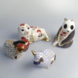 A small quantity of Royal Crown Derby Paperweights, including 'Derby Ram' with gold stopper,