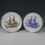 A Swansea Dillwyn pearlware Plate, printed in blue with depiction of a frigate, with stamp verso,