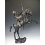 A large West African Benin bronze Statue of a horse and rider, W 49 cm x H 69.5 cm x D 12 cm.