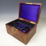 A 20thC mahogany five graduating drawer Canteen, empty, lined with blue felt and brass handles, W 53