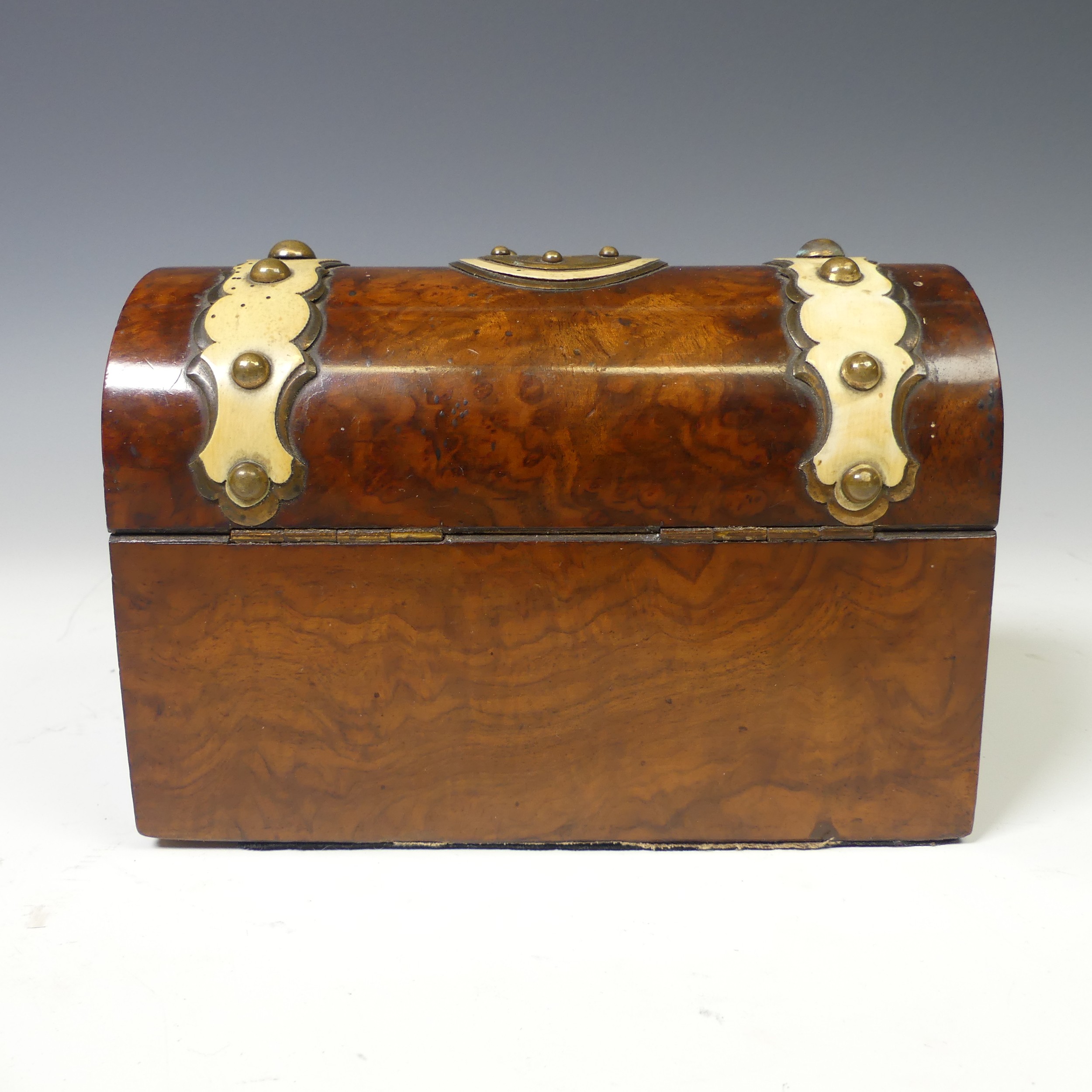 A Victorian figured walnut dome top Stationary Box, with fitted inside, W 16.5 cm x H 11 cm x D 8. - Image 6 of 9