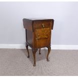 An Edwardian walnut drop leaf bedside Cabinet Table, with single drawer, W 40 cm x H 76 cm x D 35.