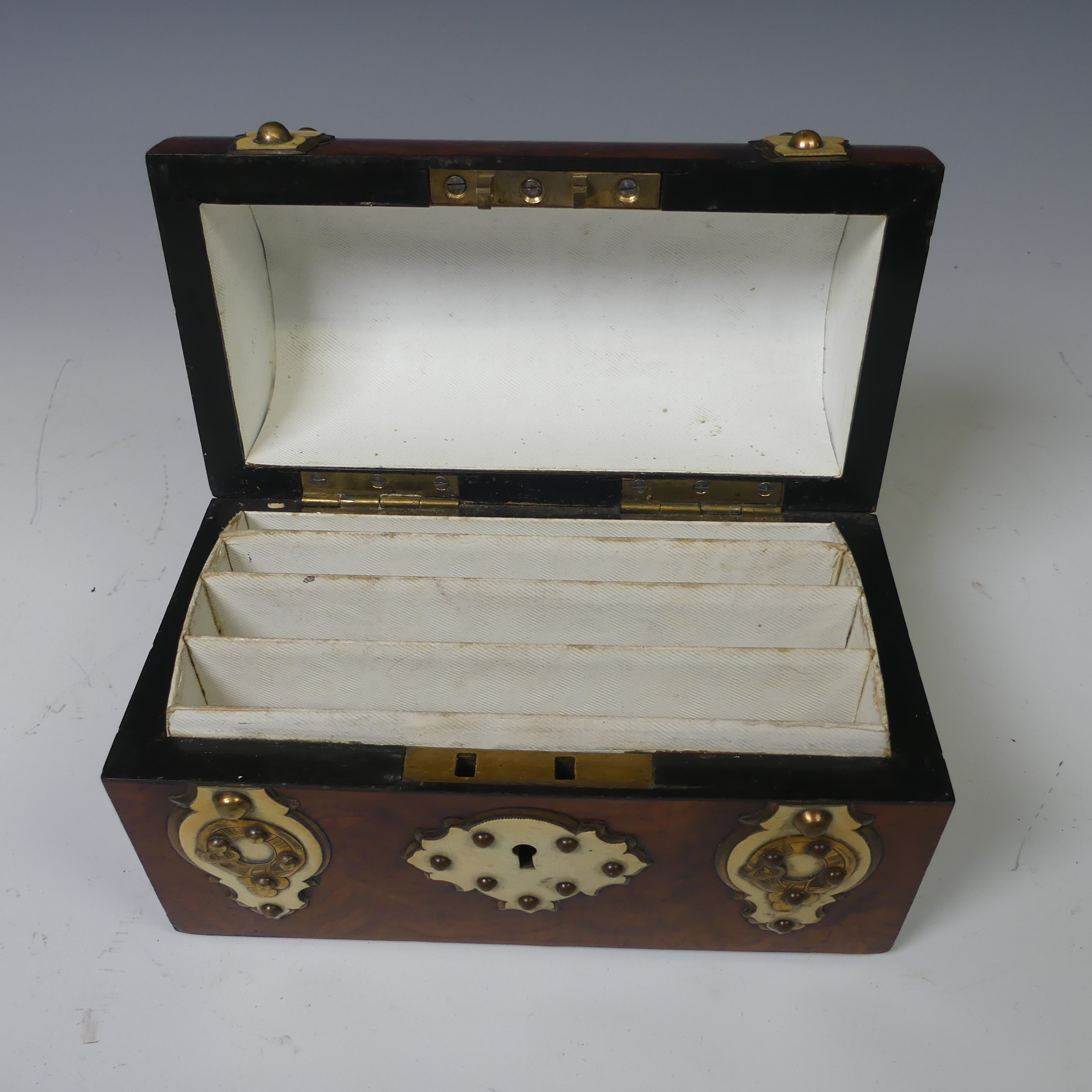 A Victorian figured walnut dome top Stationary Box, with fitted inside, W 16.5 cm x H 11 cm x D 8. - Image 4 of 9