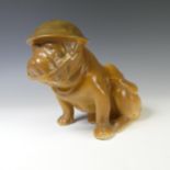 A Royal Doulton WWII British 'Tommy' Bulldog, modelled in helmet in seated position, factory stamp