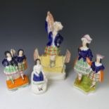 A small quantity of Staffordshire Figures, to include a Flatback of a woman on a tight rope,