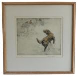 Henry Wilkinson (British, 1921-2011), Hunting Dogs and Prey, four drypoint etchings highlighted with