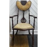 An Edwardian Dainty Chair, with decorative pierced back and upholstered seat and shoulder rests, W