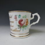 A 19thC English porcelain anti-slavery Mug, with hand-painted floral sprays and gilt banding