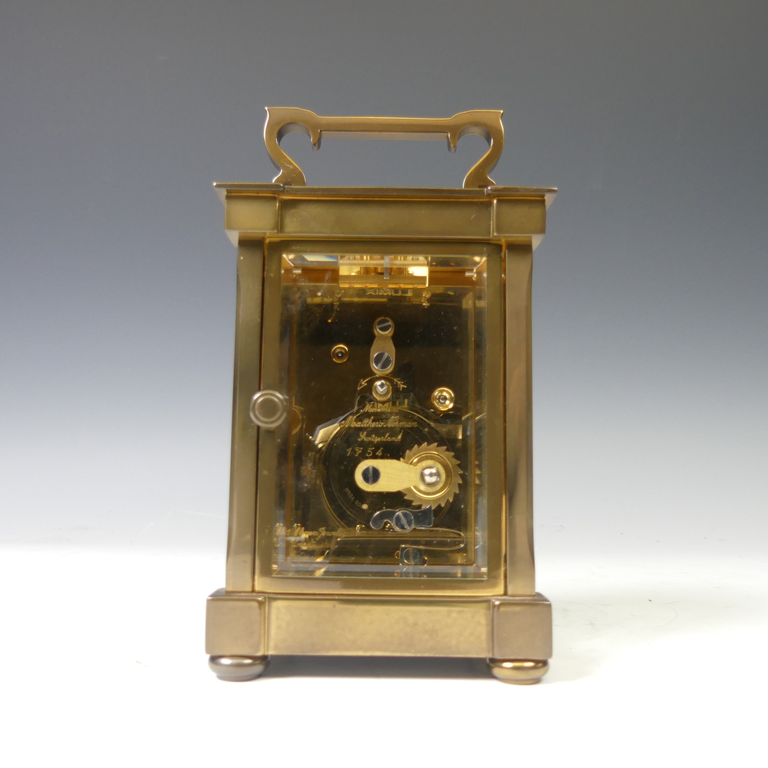 A continental gilt brass Carriage Clock, of typical five-glass form, retailed by Matthew Norman, - Image 4 of 10