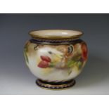 An early 20thC Royal Worcester Hadley's Ware porcelain Jardiniere, with painted floral scenes and