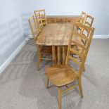 A Vintage light Ercol refectory Dining Table and set of six matching ladder back Chairs, (Table) W