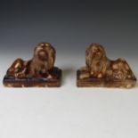 A pair of early 19thC Staffordshire Lions, modelled in recumbent pose, in Whieldon-type glaze, sat