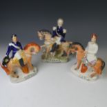 A pair of antique Staffordshire Pottery equestrian figures of Marshal Arnaud and The Sultan, (Abd-